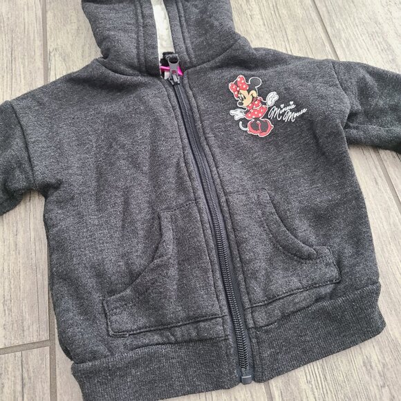 Disney Junior Minnie Mouse baby girl grey zippered down sweater size 12 M - Picture 4 of 8